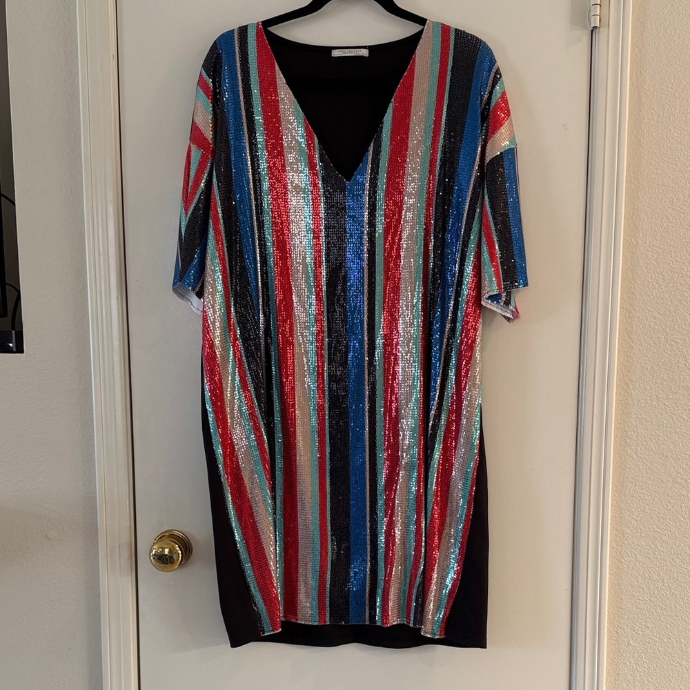 Zara Trafaluc Women’s Sequined V-Neck Shirt Dress